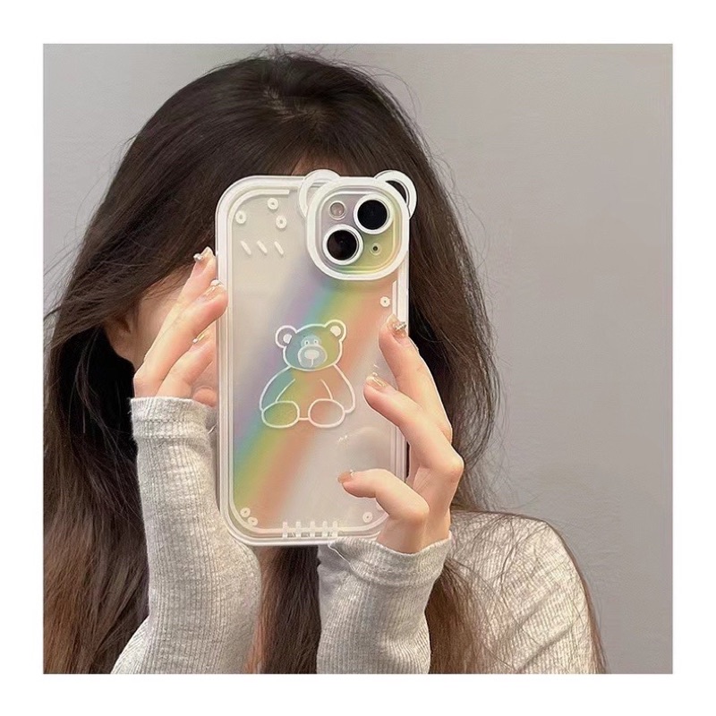 (SIÊU RẺ) Ốp lưng iphone tai gấu cầu vồng siêu xinh 7plus/8/8plus/x/xr/xs/11/12/13/pro/max/plus/promax