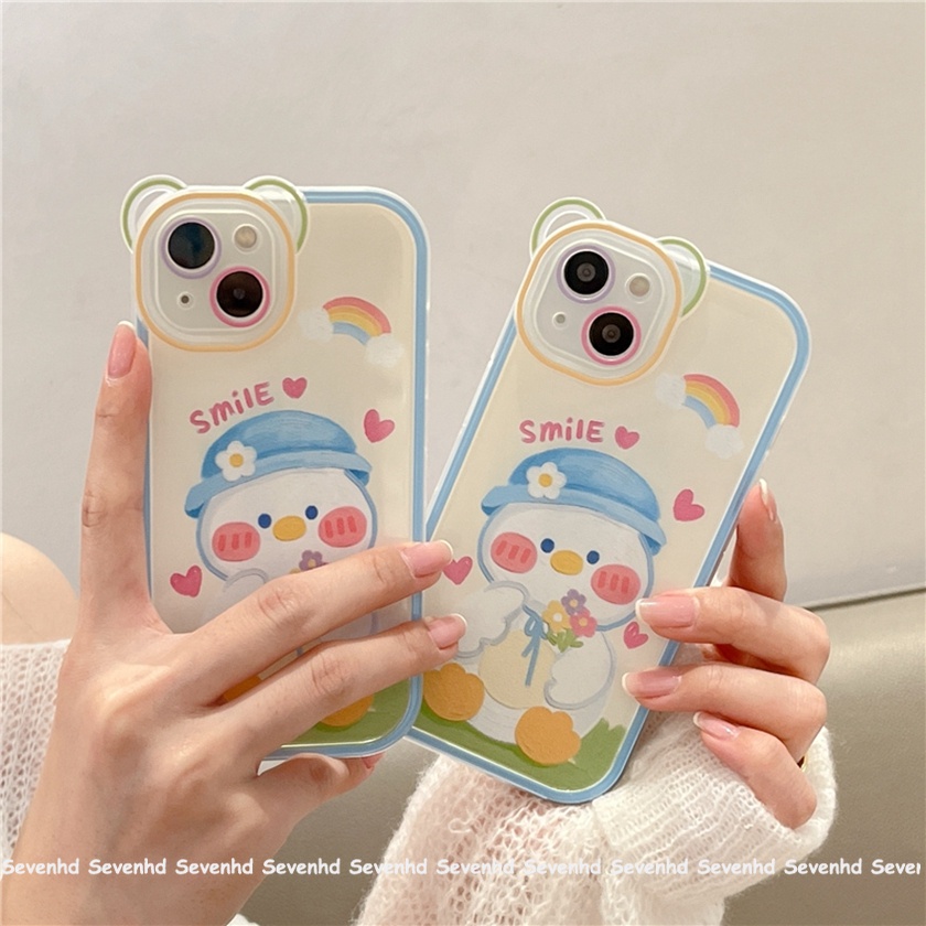 Ốp Điện Thoại Mềm Họa Tiết Tai Gấu / Vịt Đội Mũ Xanh Dương Cho iPhone 14 13 12 11 Pro Max Xs Max Xr X 6 6s Plus