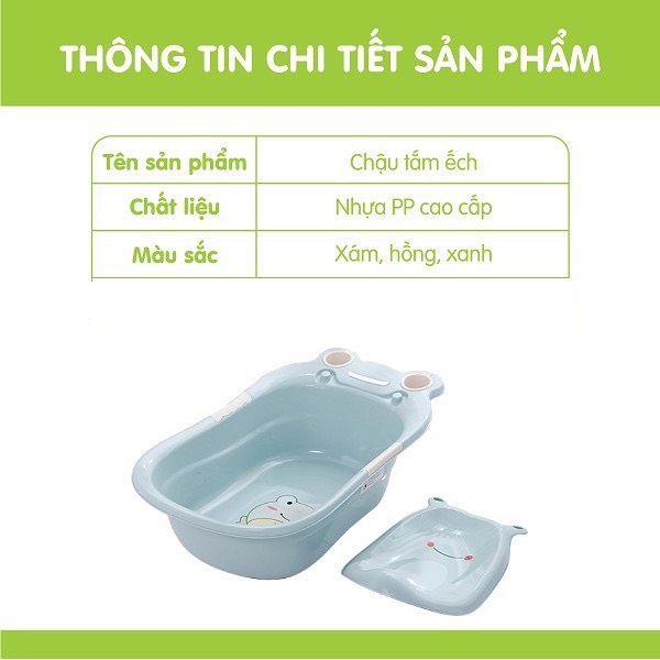 Chậu Tắm Cho Bé BabyJoy Thau Tắm Bé Sơ Sinh Kèm Tựa Lưng Con Ếch Và 2 Cốc Nhựa Cao Cấp