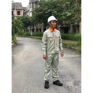 Bộ quần áo bảo hộ lao động - ghi phối cam  - Vải  Pangrim Hàn Quốc - bộ quần áo pangrim túi hộp