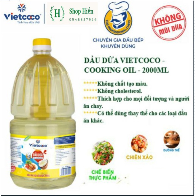 Dầu ăn dừa 2L nguyên chất thơm ngon tốt cho sức khỏe Vietcoco