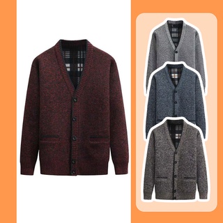Áo len Cardigan lót lông cho bố, áo khoác len nam người già, áo cadigan trung niên - AK-M02