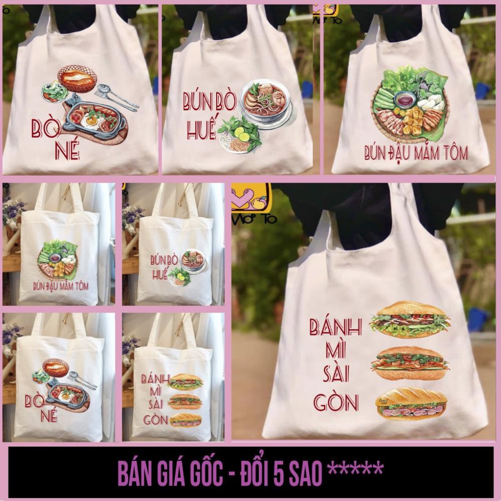 Túi tote, túi vải canvas, có khóa kéo in hình ẩm thực, các món ăn đặc sắc - Túi Mơ To store