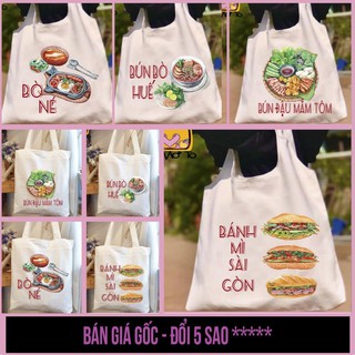 Túi tote, túi vải canvas, có khóa kéo in hình ẩm thực, các món ăn đặc sắc - Túi Mơ To store