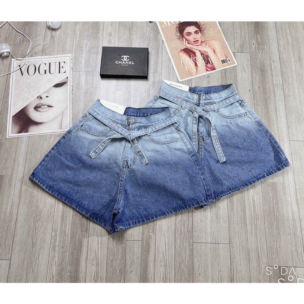Quần short jean nữ basic lưng cao,quần đùi jean nữ loang lưng cao  95