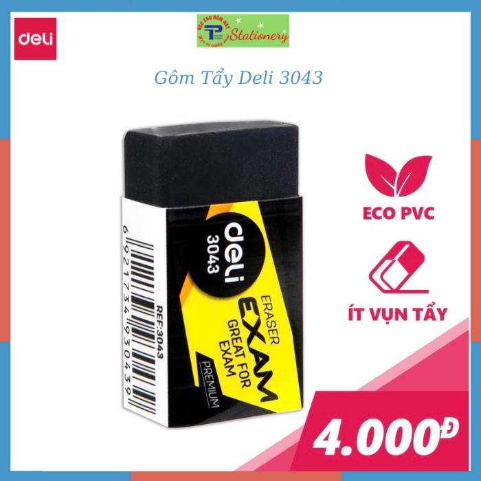 Gôm tẩy bút chì 2B Deli, 40×22×12mm, Đen - 1 viên - E3043