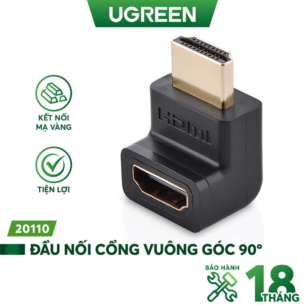 Đầu nối cổng HDMI cái sang HDMI đực vuông góc 90 độ UGREEN 20110 (màu đen) - Hàng phân phối chính hãng