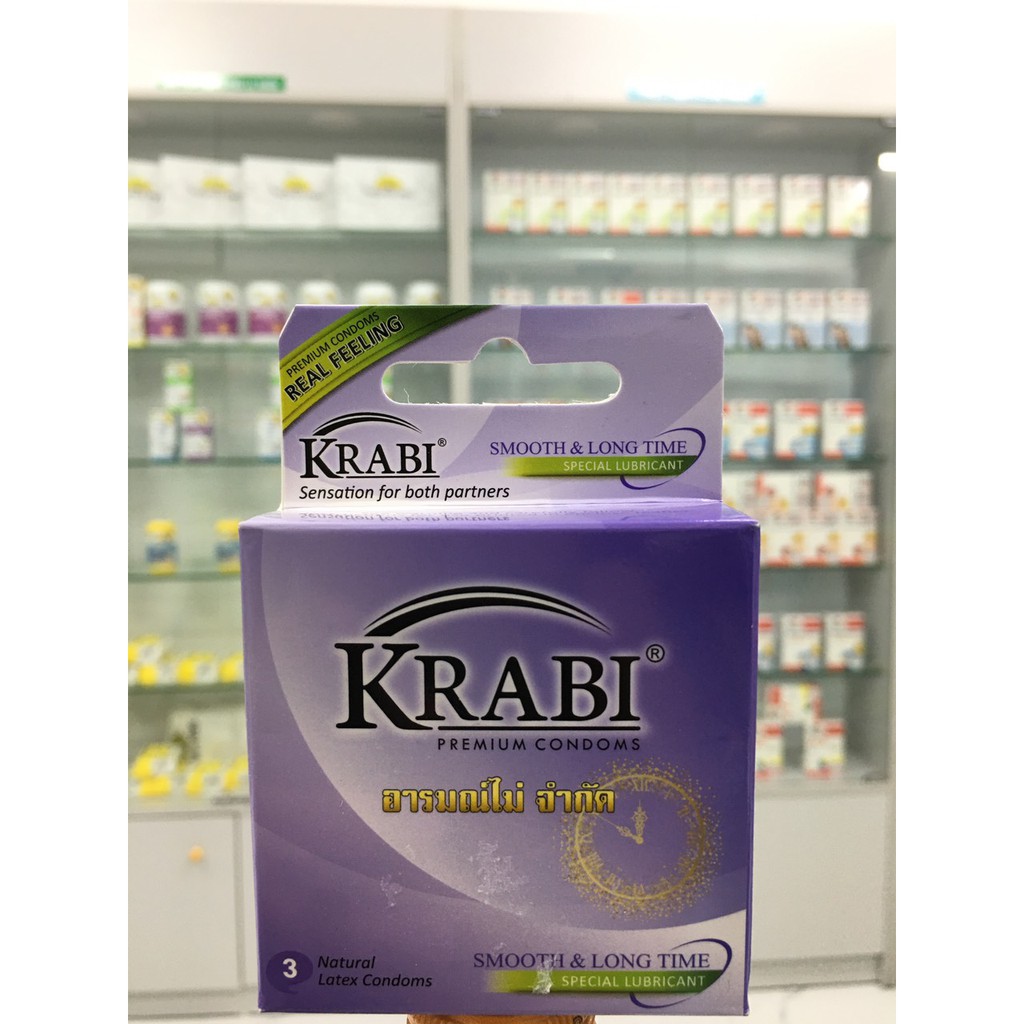 Bao cao su Krabi - bcs gân gai siêu mỏng, kéo dài thời gian bôi trơn Hộp 3 chiếc, 12 chiếc condom từ Thái Lan