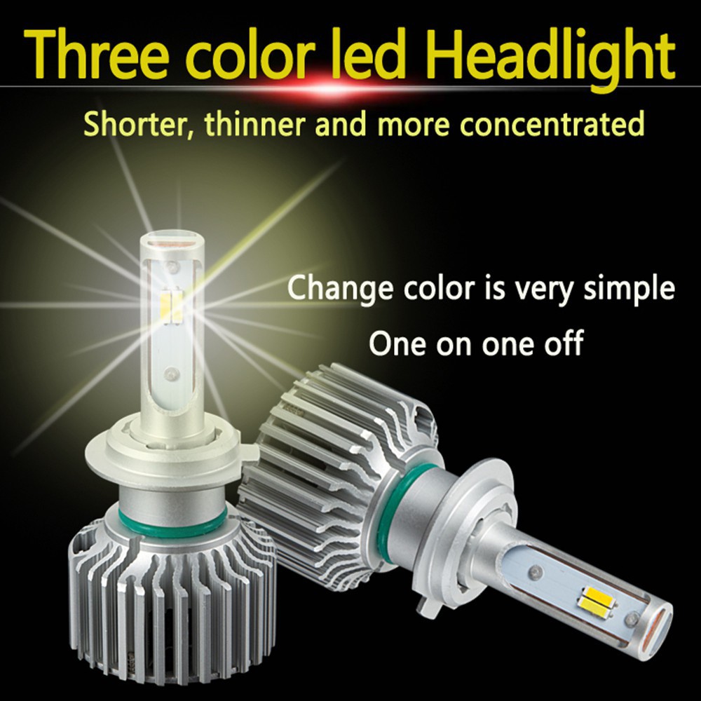 Đèn pha LED 3 màu ánh sáng trắng T5 H1 H3 H4 H7 H11 HB4 60W 8000LM 3000K 6000K cho xe hơi