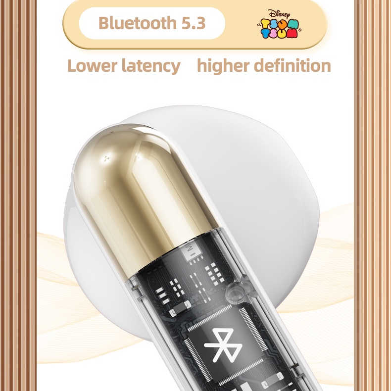 Tai nghe nhét tai DISNEY F5 không dây Bluetooth V5.3 âm thanh nổi rõ ràng giảm tiếng ồn thời lượng pin siêu dài có micro