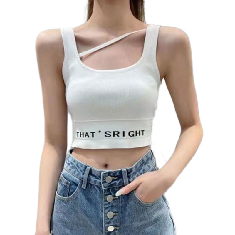 Áo Croptop Dệt Kim Không Tay In Chữ Thời Trang Cho Nữ
