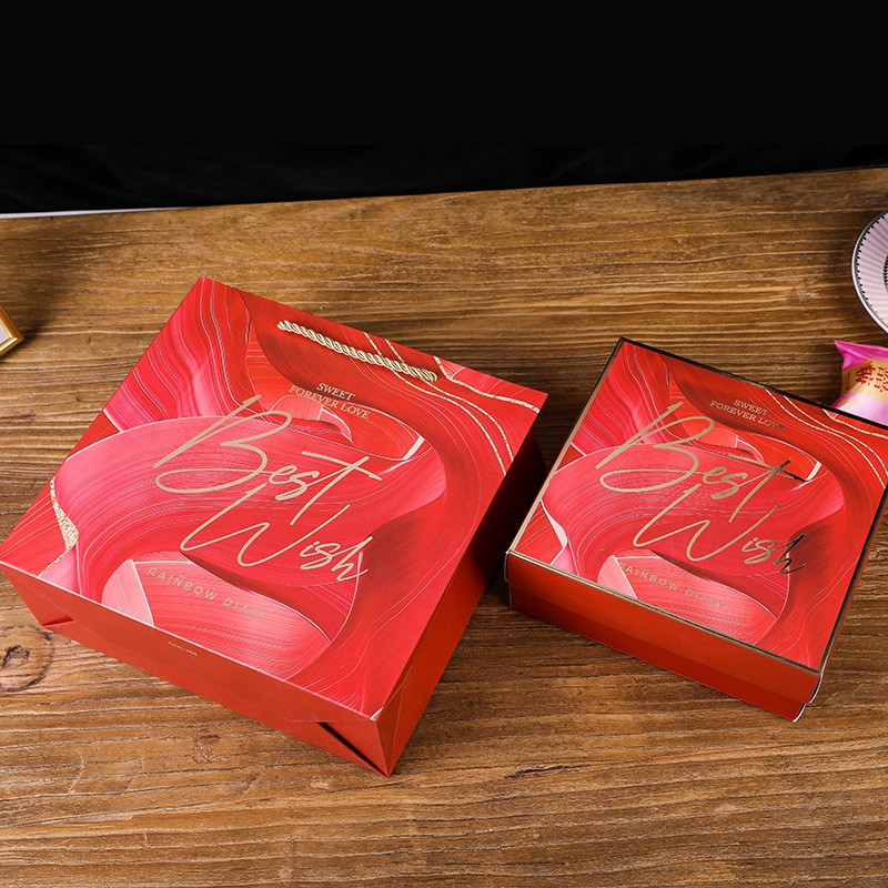 XÉ LẺ Bộ túi giấy +Hộp quà Màu đỏ Kích thước 16 * 15 * 6,5cm dùng làm quà tặng, in chữ Best Wishes Q215