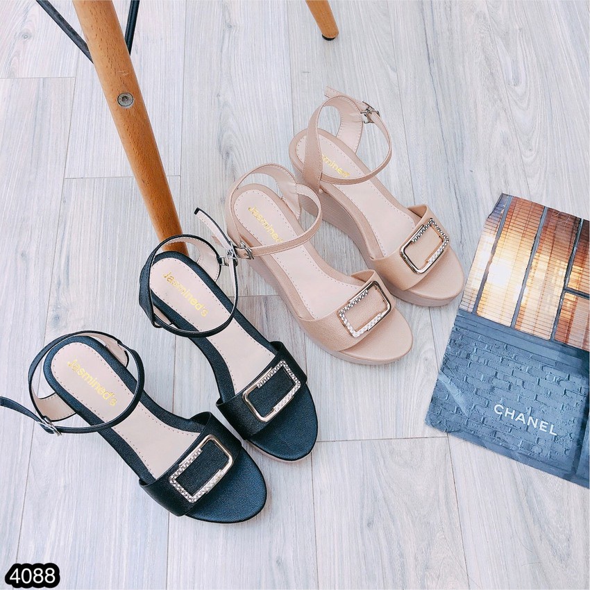 Giày Sandal CHIMOKA Cho Nữ Đế Xuồng 9cm Nơ Vuông Đá 4088