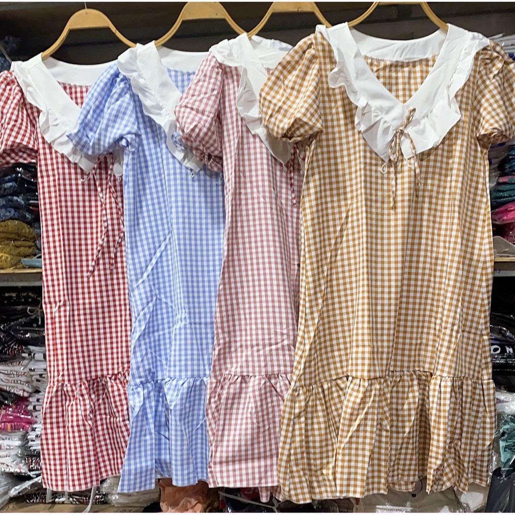 Đầm caro babydoll hình thật MY2110213