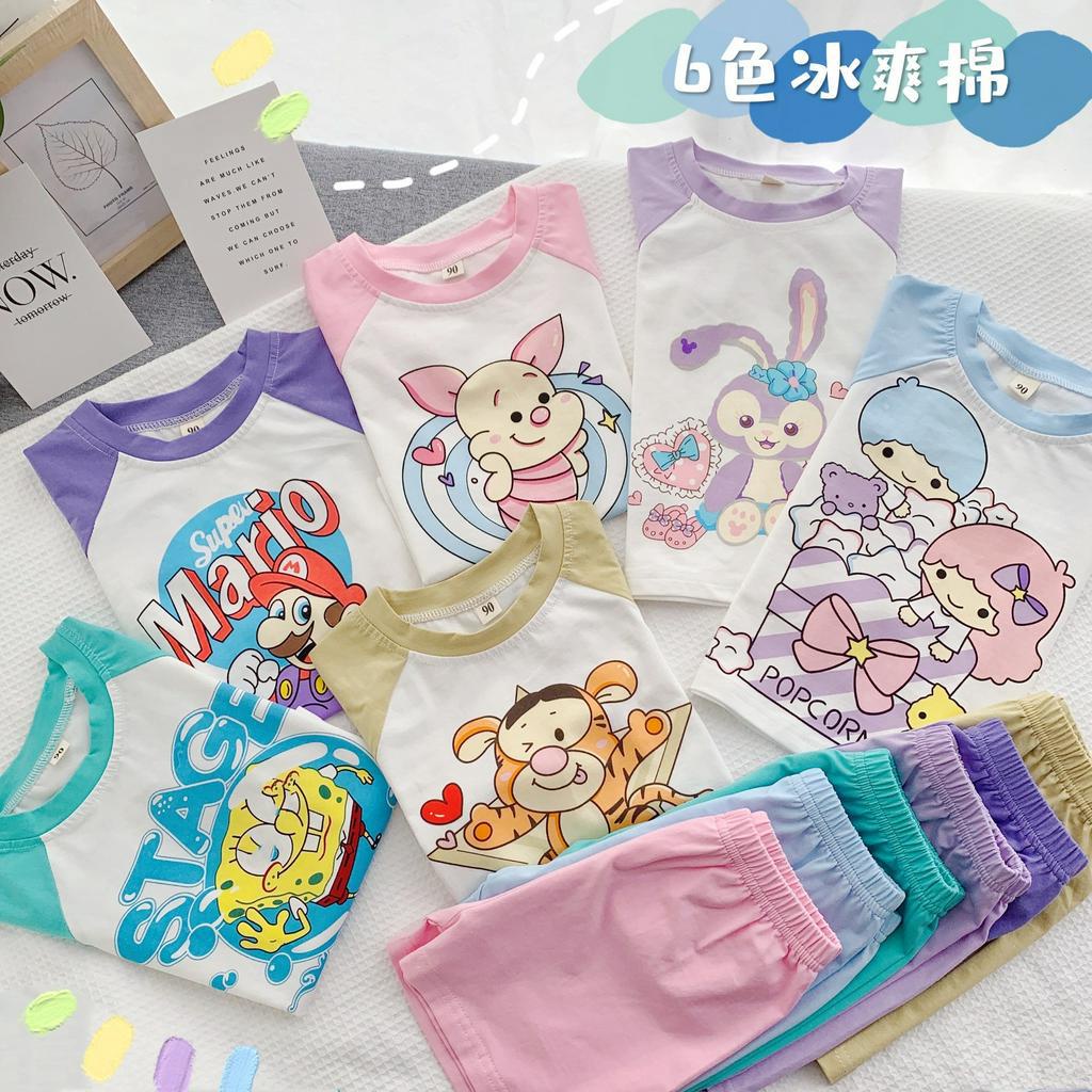 Set Áo Thun Tay Ngắn &amp; Quần Short Hoạt Hình Cho Bé Trai &amp; Gái