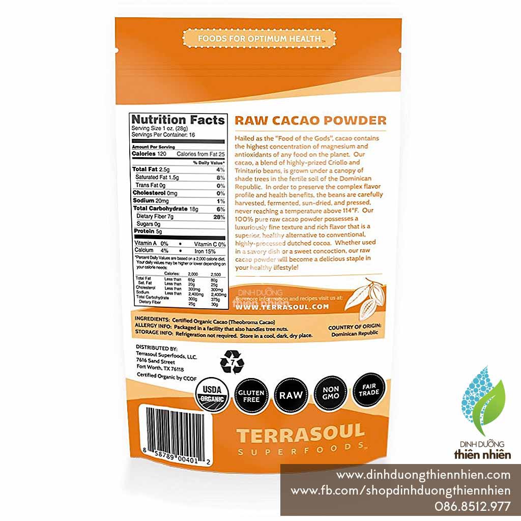 Bột Cacao Hữu Cơ Terrasoul Superfoods | BigBuy360 - bigbuy360.vn