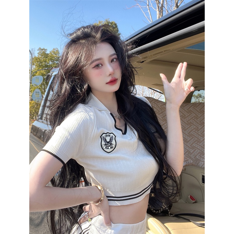 Cocory vn Áo Croptop Dệt Kim Tay Ngắn Cổ Chữ V Dáng Ôm Thời Trang Mùa Hè Cho Nữ