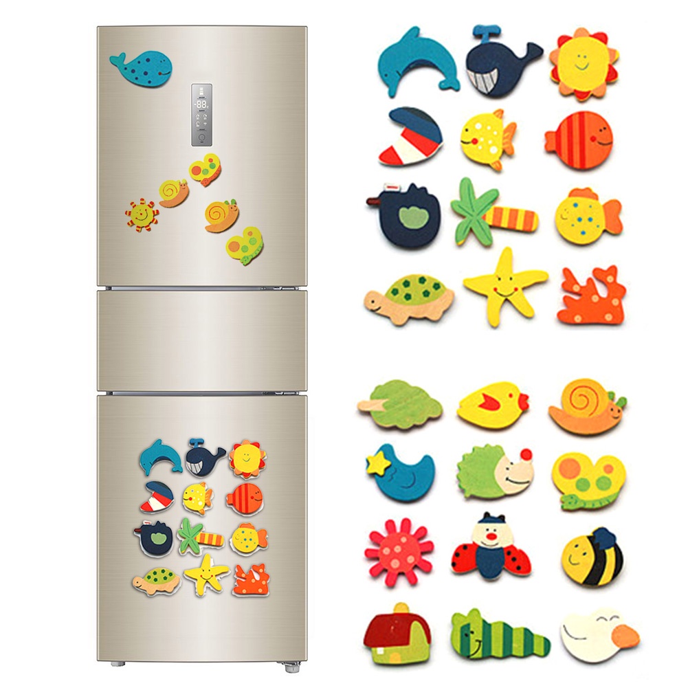 Set 12 miếng hít nam châm gắn tủ lạnh bằng gỗ hình động vật dễ thương