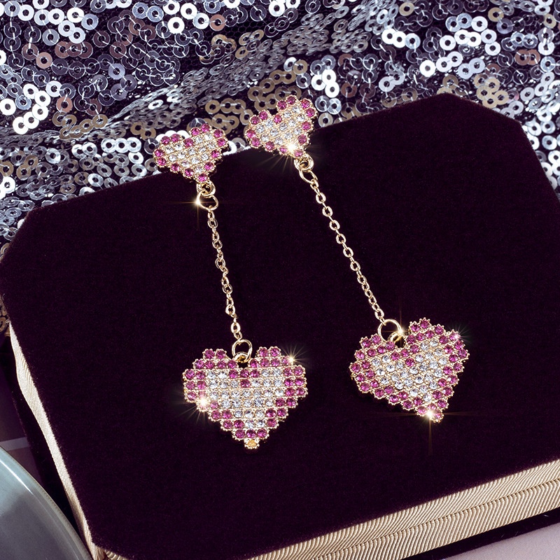 Khuyên Tai Tua Rua Hình Trái Tim Đính Đá Thời Trang Hàn Quốc Cổ Điển Cho Nữ