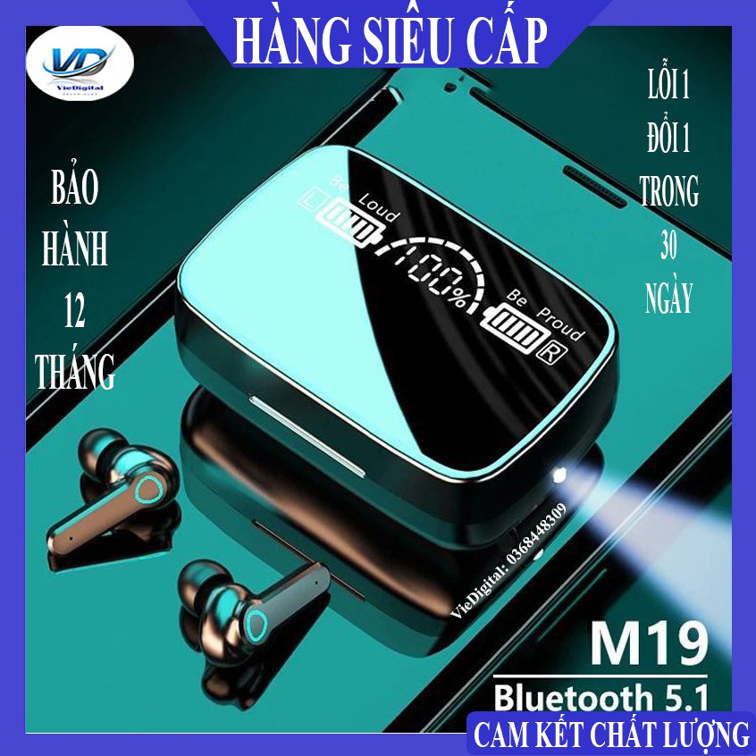 [M19] Tai nghe Bluetooth, Tai nghe không dây, Tai Nghe M19, chống nước, chống ồn, pin trâu, có đèn pin, BH 12 tháng