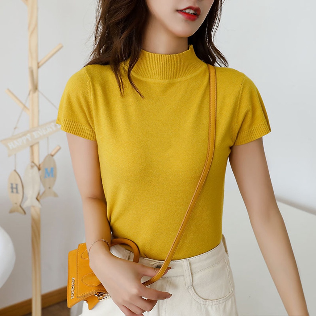 Áo len cổ lọ ( cổ cao ) tay ngắn dáng ôm phong cách công sở cho nữ (có kèm hình ảnh chụp thật 100% do tự tay shop chụp ) | BigBuy360 - bigbuy360.vn