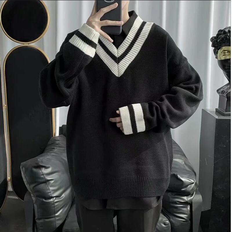 (Áo hoodie nam dài tay hàn quốc)Áo len dáng rộng cổ tim phong cách Hàn Quốc cho nam