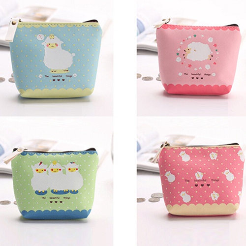 Ví Da PU Đựng Tiền Xu Hình Cừu Con Có Khóa Kéo Cho Bé Gái
