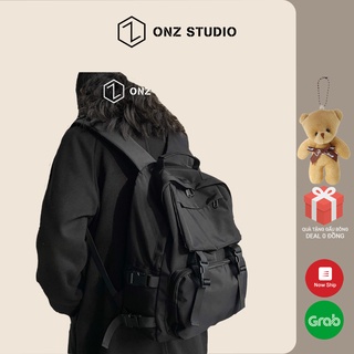 Balo - Cặp sách học sinh đi học đi chơi unisex trơn cài quai basic full đen cool ngầu OnZ Studio BL02
