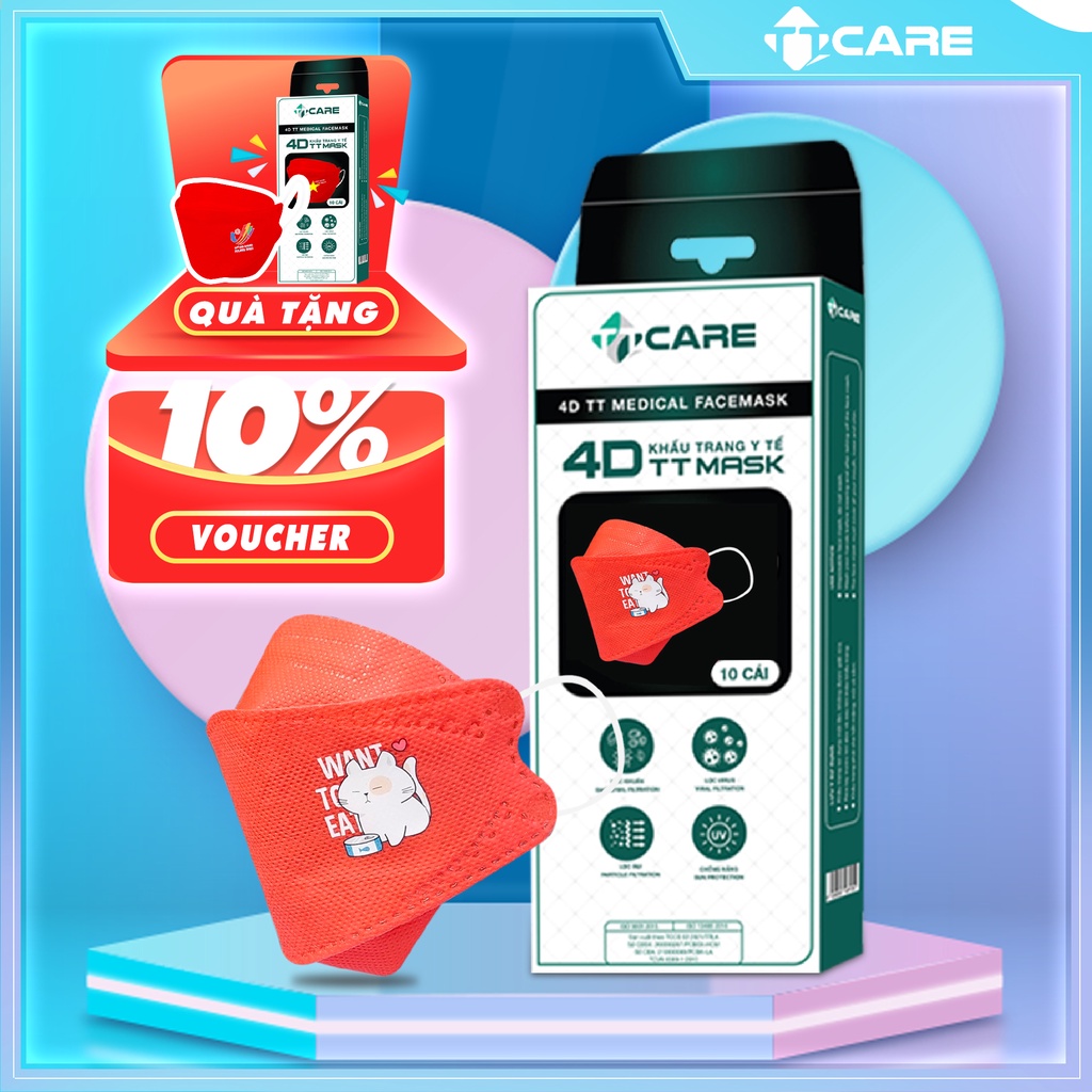 Khẩu trang in hình cute 4D Họa Tiết 8 Mẫu ICON / KF94 4 lớp chính hãng TTCare