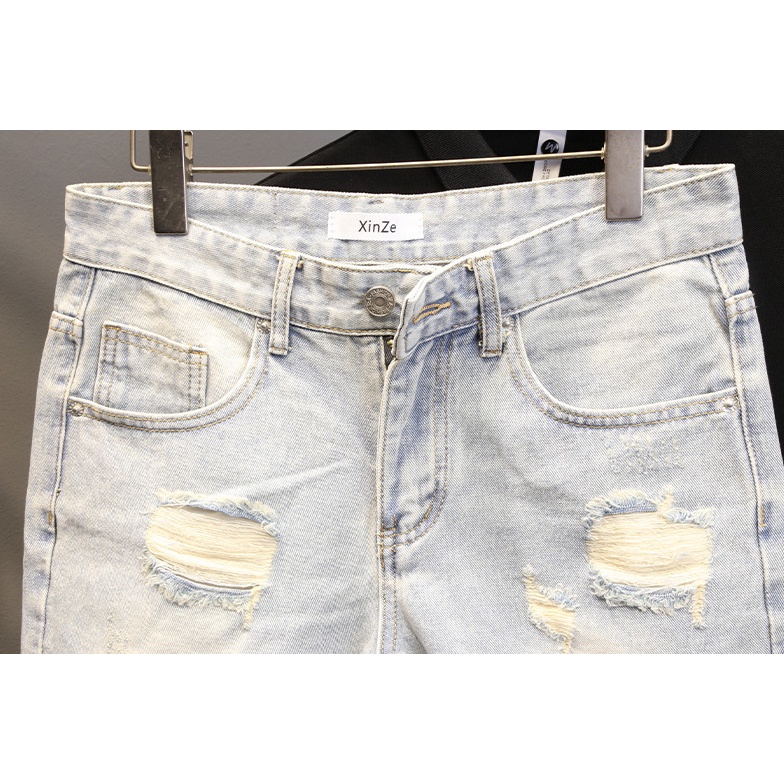Quần short jean nam màu bạc,mẫu rách vải co giãn phong cách MH MEN STORE