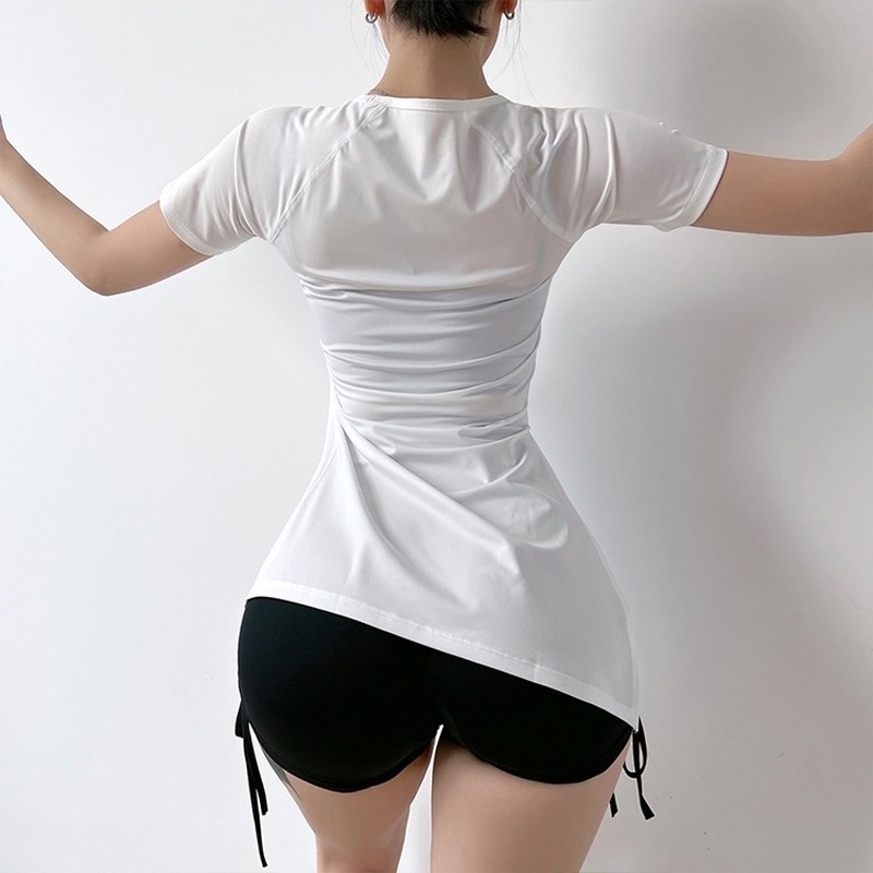 Áo thun thể thao ANRAN tay ngắn dáng rộng phối khóa kéo chất liệu nhanh khô thời trang dành cho nữ