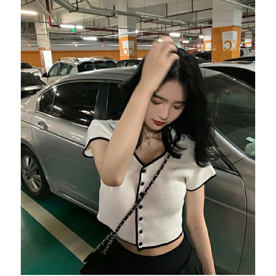 ÁO TAY NGẮN PHỐI VIỀN CÚC GÀI CÓ VIDEO THẬT