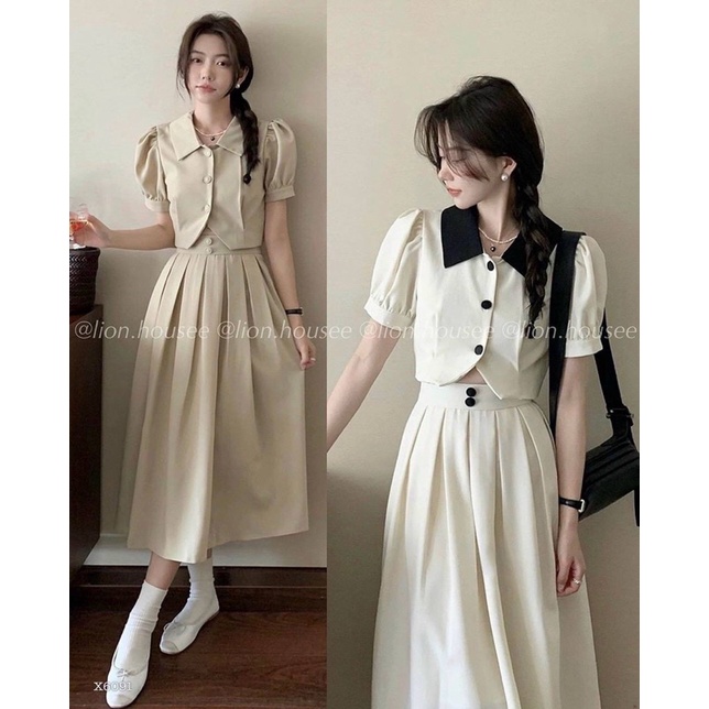 Set áo tay bồng kết hợp chân váy xoè cực hack dài siêu Hot (Đẹp mê ly💯 rẻ vô địch Shopee)
