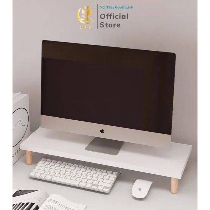 Kệ để màn hình máy tính, laptop chân gỗ tự nhiên | Nội Thất Goodluck | Gỗ MDF lõi nhập, trắng hoặc vân Sồi - K88898
