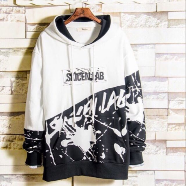 Áo khoác nỉ chui ngoại cực chất phối tuyết trắng đen - ảnh thật