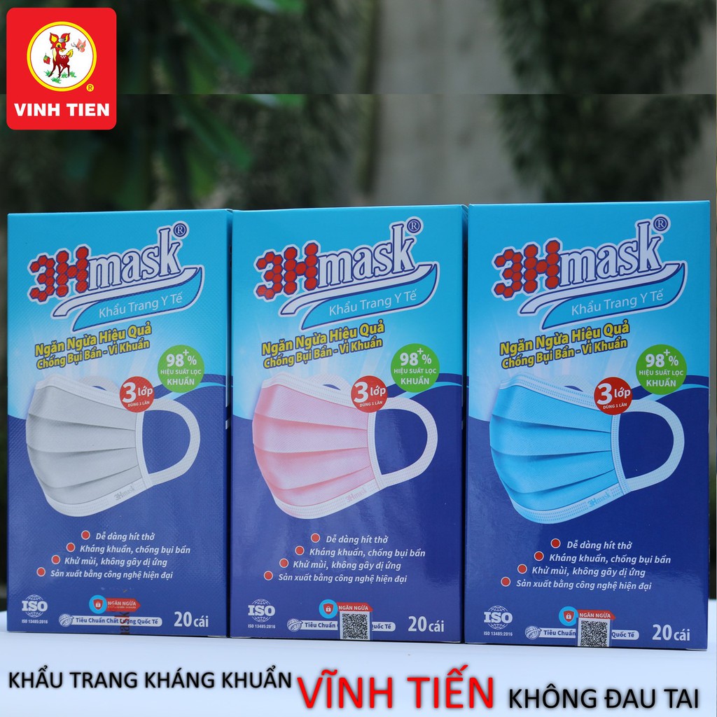 [NHIỀU MÀU] Khẩu Trang Y Tế 3Hmask 3 lớp quai bản không đau tai