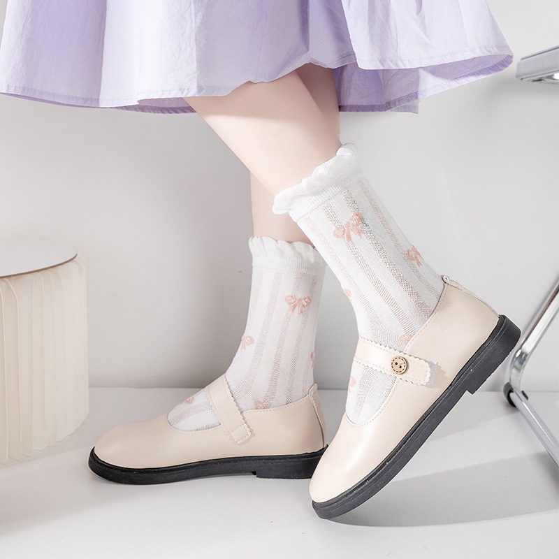Đôi Tất Cotton Trang Trí Nơ / Trái Tim Dễ Thương Cho Nữ