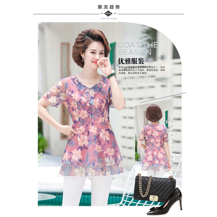 Áo Sơ Mi Chiffon Họa Tiết Hoa Phong Cách Phương Tây Thời Trang Mùa Hè Mới Cho Phụ Nữ Trung Niên 30-50 Tuổi