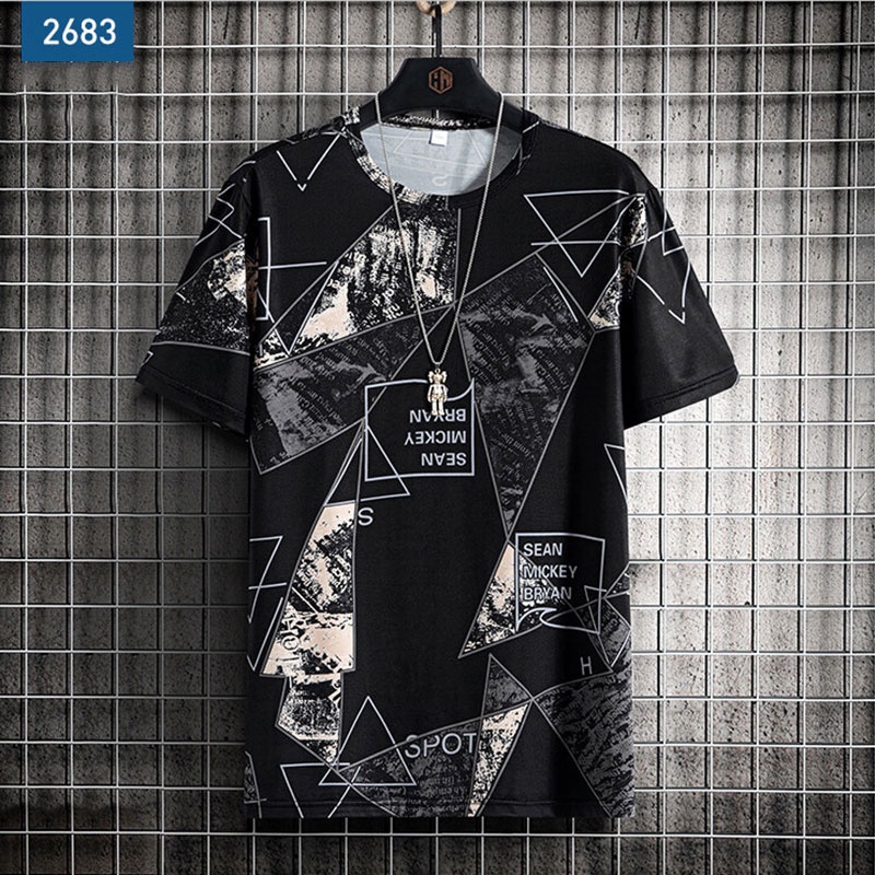 Áo Thun Thể Thao Tay Ngắn Dáng Rộng Vải Lụa Lạnh In Họa Tiết Cá Tính Cho Nam