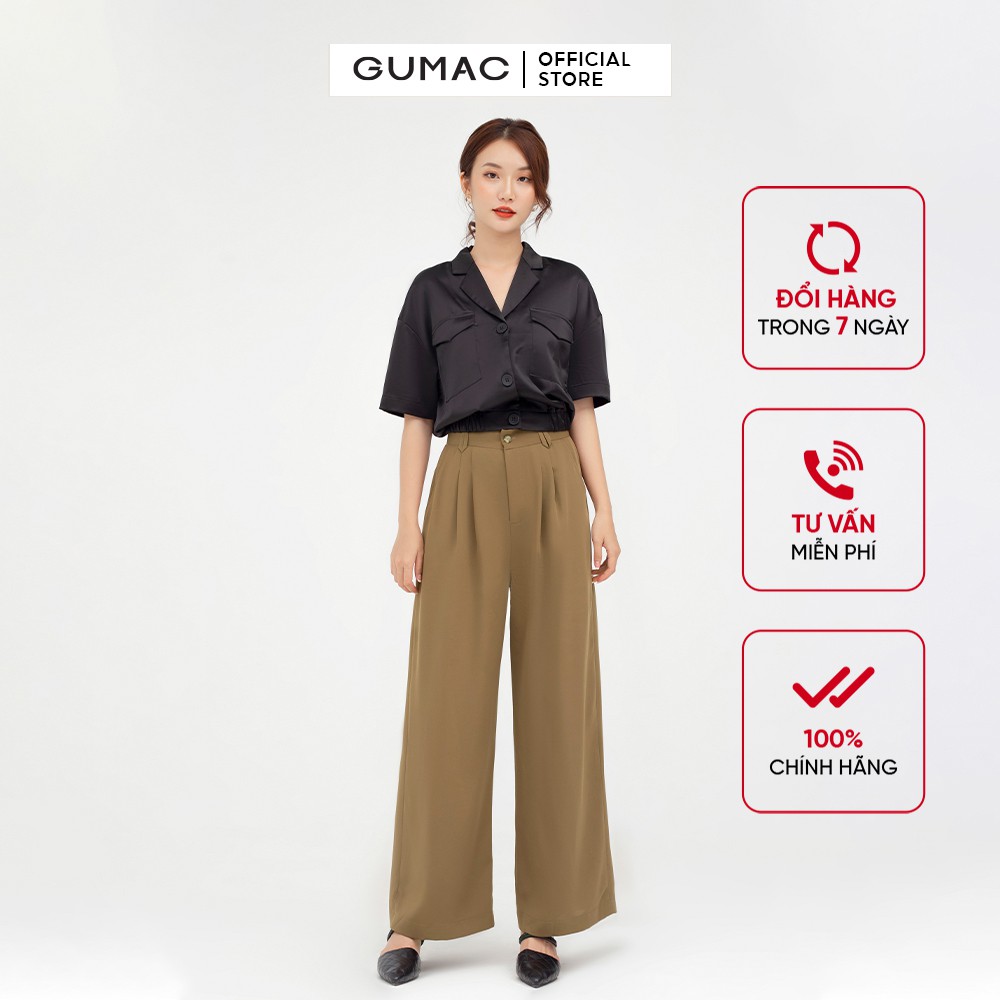 [Mã WABRGU72 giảm 10% tối đa 50k đơn 250k] Quần tây nữ ống rộng xếp ly GUMAC màu nâu trơn thanh lịch QB585