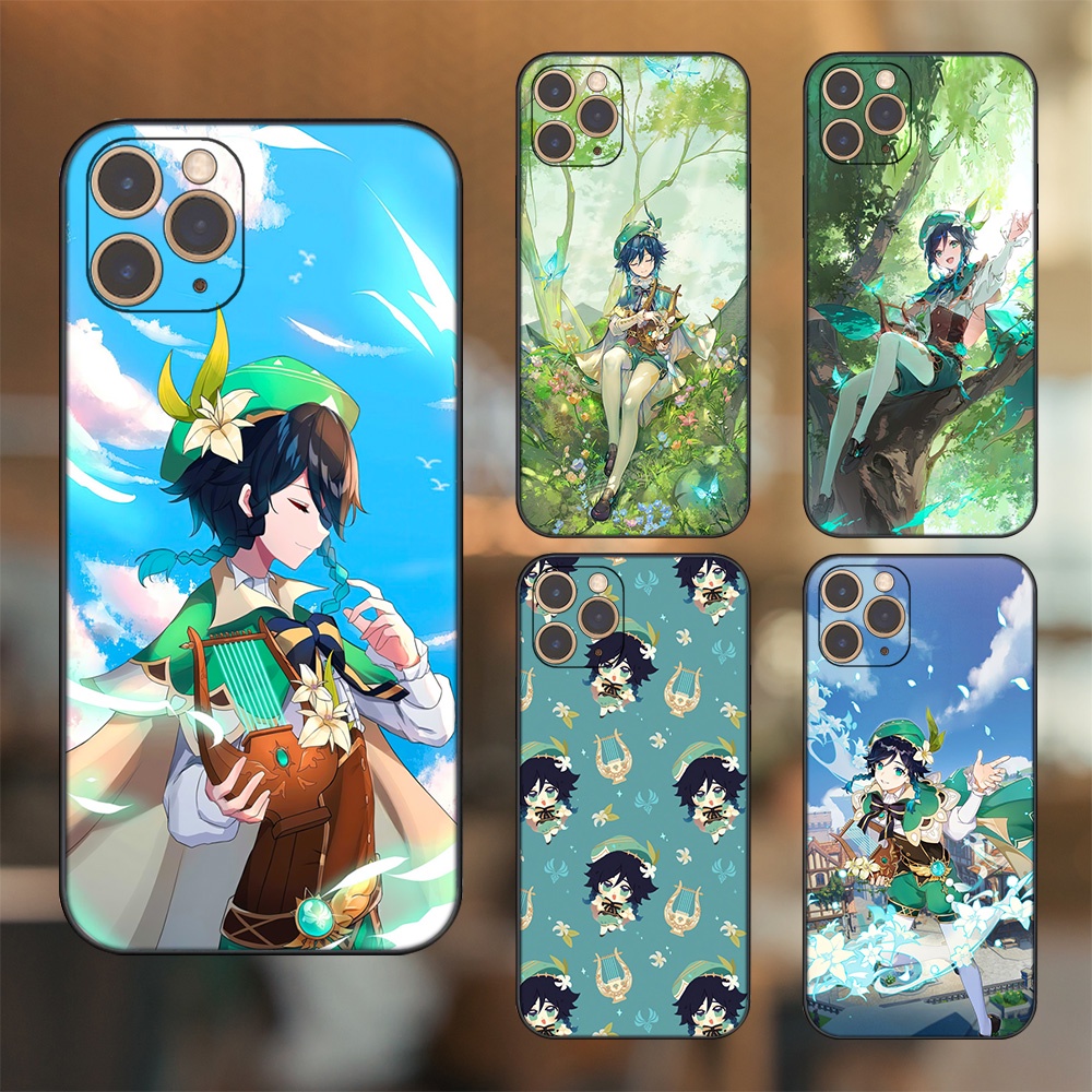 Ốp lưng iPhone 11 Pro dẻo đen cạnh vuông in hình Venti Genshin Impact