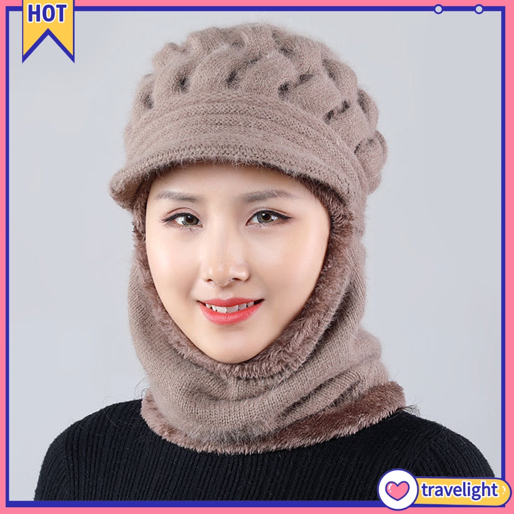 Mũ Trùm Đầu Dệt Kim Vải Nhung Dày Dặn Co Giãn Chống Gió Chống Lạnh Thời Trang Cho Nữ