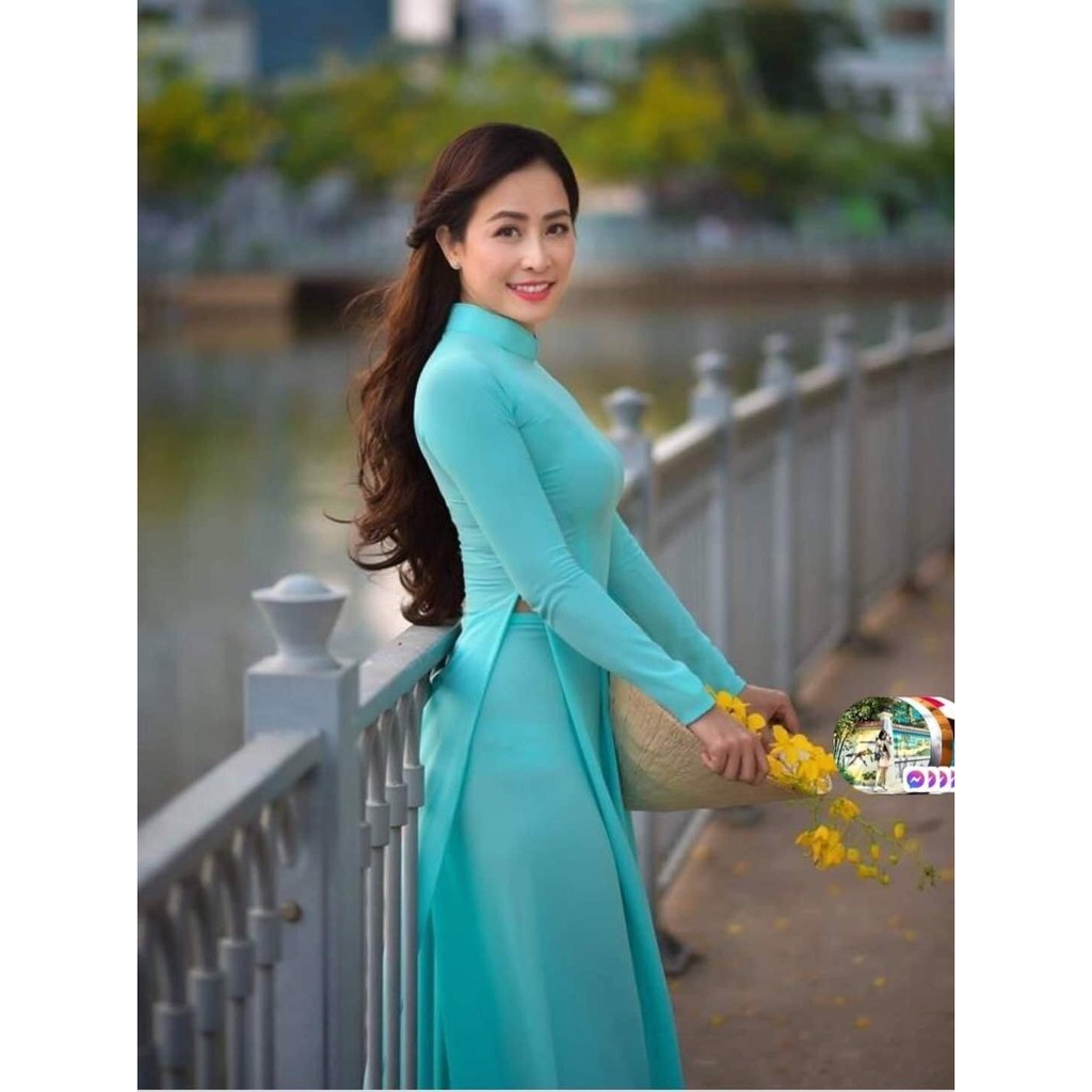 Bộ áo dài lụa tằm màu xanh ngọc vải đẹp