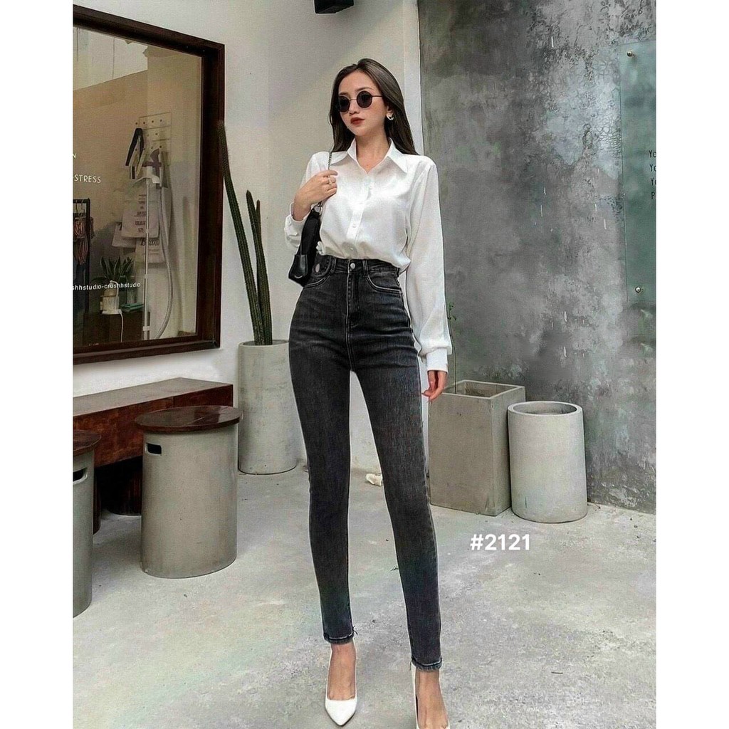 Quần jean nữ lưng cao siêu co giãn màu đen kiểu túi nắp size đại đến 80kg hàng VNXK thời trang bigsize 2KJean MS2121