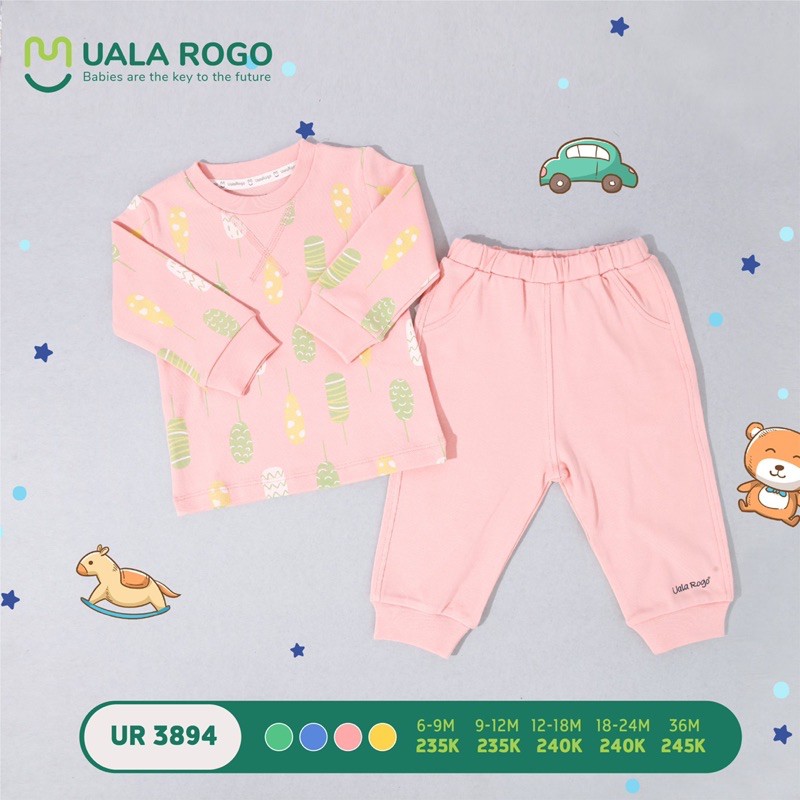 Bộ dài tay nỉ họa tiết Uala rogo 6m-36m