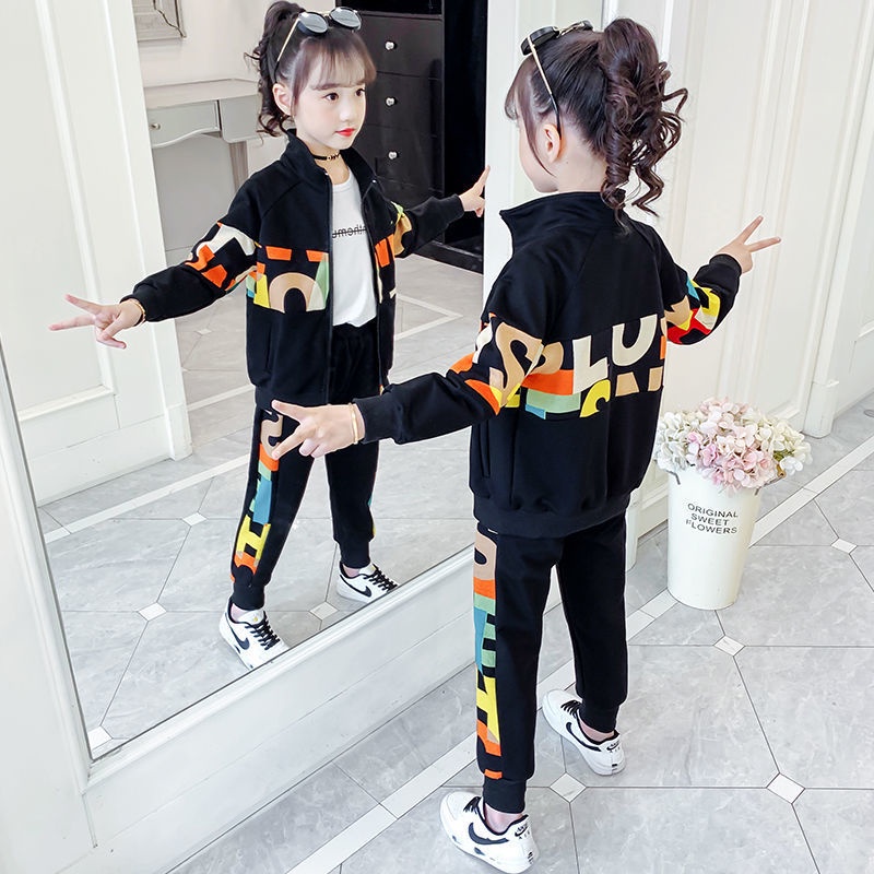 Girls spring and autumn clothing net red suit 2021 new Korean version children and girls winter fashion sports two-piece suit