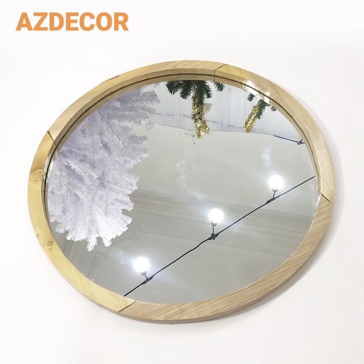 Gương Tròn Viền Gỗ Thông D40, Gương Decor Nhà Cửa