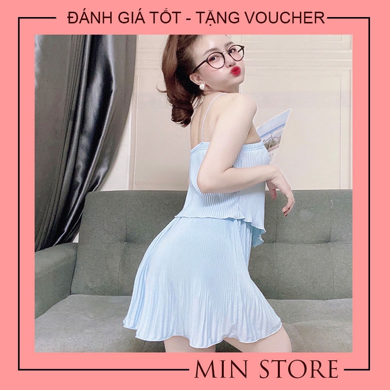 Váy ngủ sexy chất thun xếp ly cao cấp 2 dây gợi cảm MIN SHOP VN1002 | BigBuy360 - bigbuy360.vn