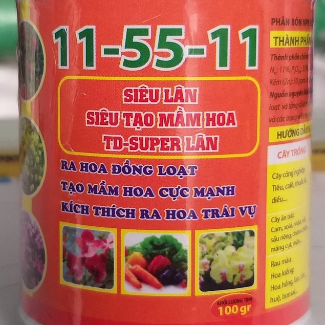 Kích Ra Hoa, Tạo Mầm Hoa - Phân Bón Siêu Lân 11-55-11 (100g), Phân bón lá siêu ra hoa đậu trái