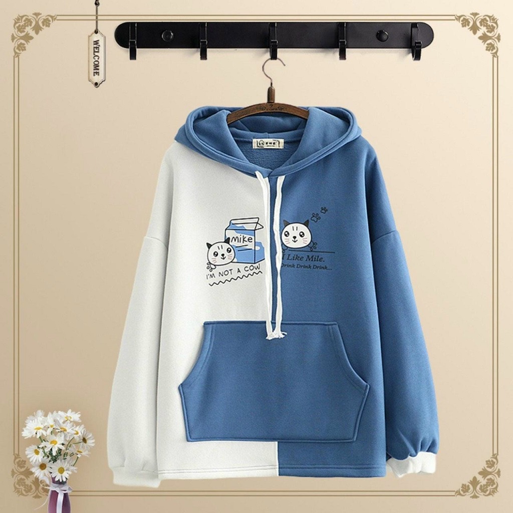 Áo  Khoác Nỉ Hoodie Hình Mèo Phối 2 Màu-Thời Trang -TIZENSHOP | BigBuy360 - bigbuy360.vn